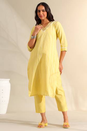 Zoya lemon zari stripe kurta set