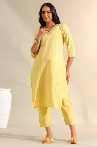 Zoya lemon zari stripe kurta set