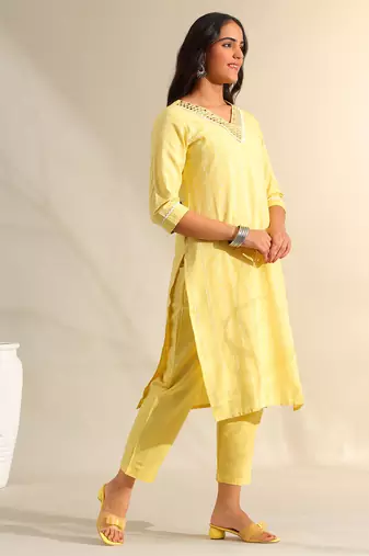 Zoya lemon zari stripe kurta set