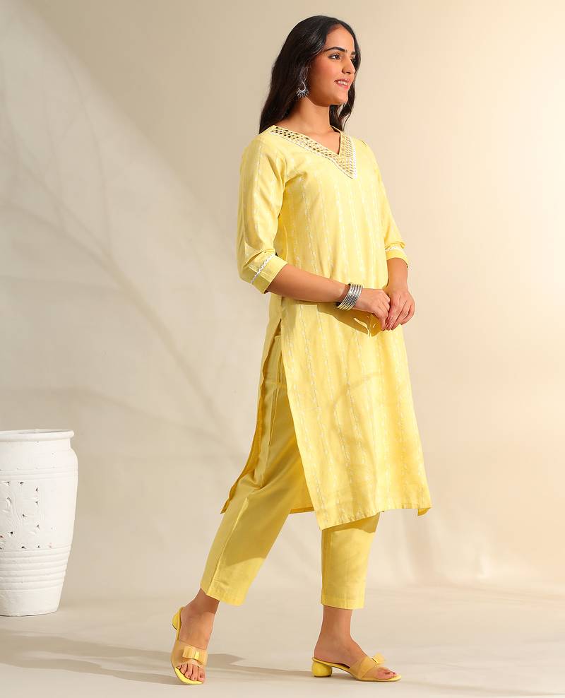 Zoya lemon zari stripe kurta set