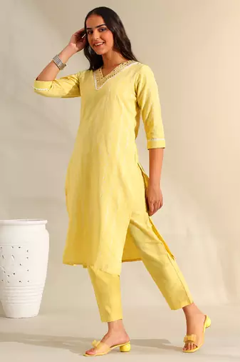 Zoya lemon zari stripe kurta set