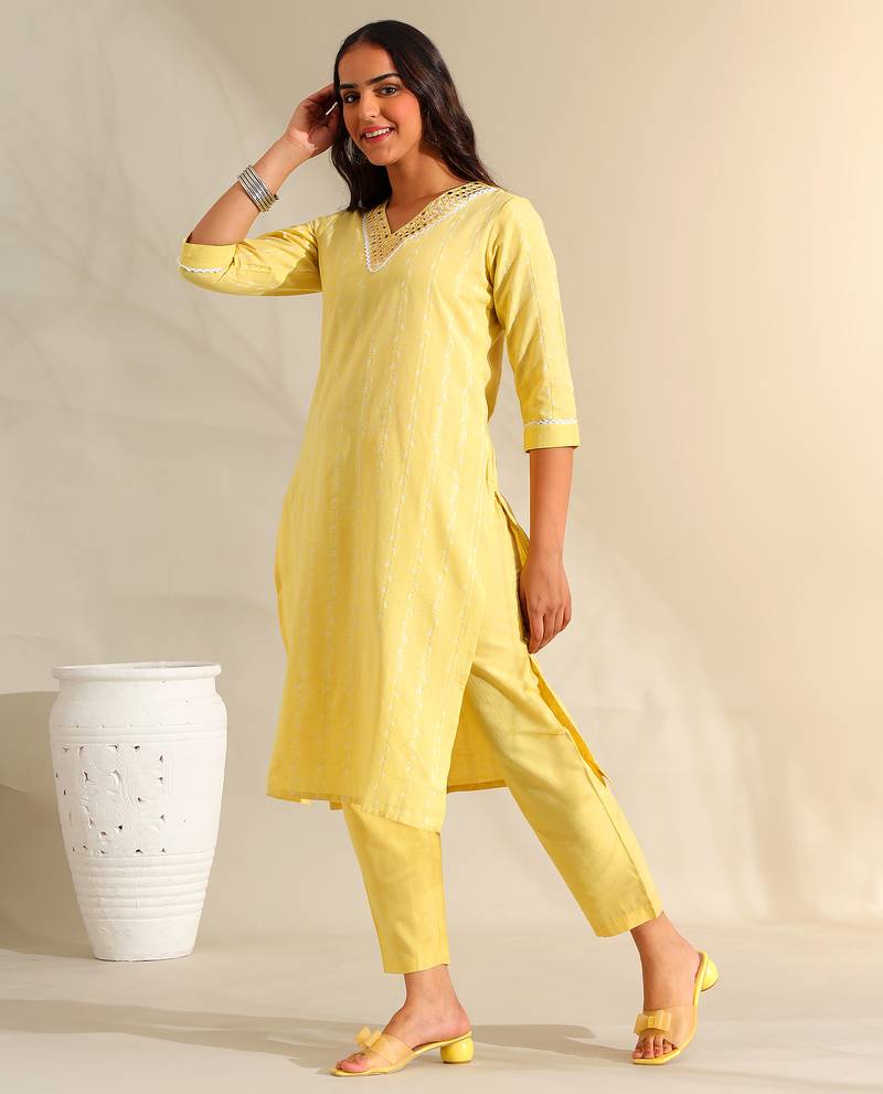 Zoya lemon zari stripe kurta set