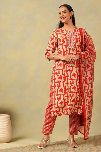 Advika crimson abstract suit set