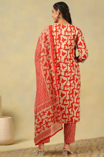 Advika crimson abstract suit set