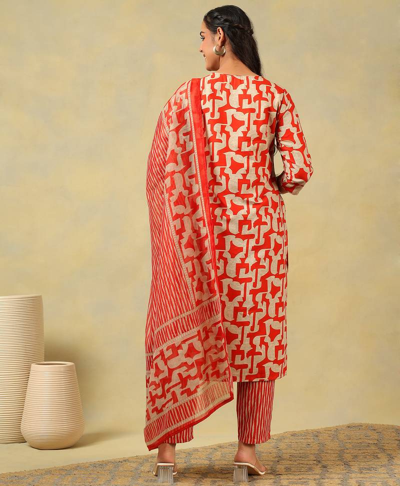 Advika crimson abstract suit set