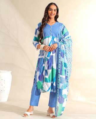 Rhea azure geometric fusion suit set 1