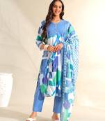 Rhea azure geometric fusion suit set