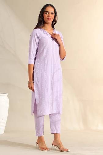 Sia lavender zari stripe kurta set