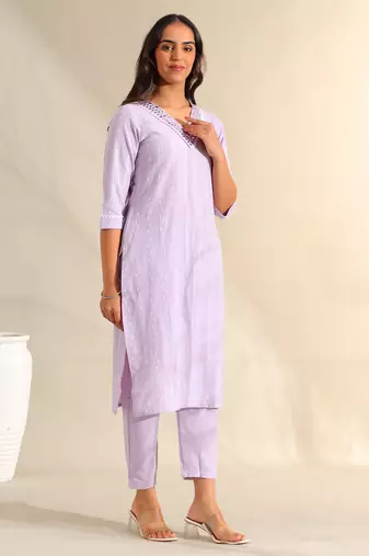 Sia lavender zari stripe kurta set