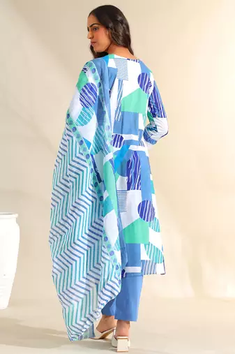 Rhea azure geometric fusion suit set