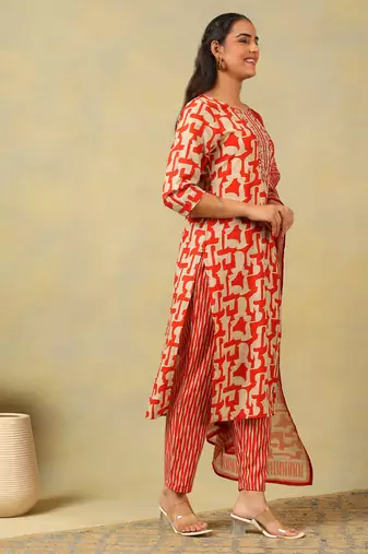 Advika crimson abstract suit set