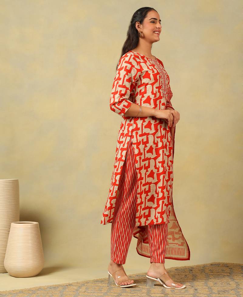 Advika crimson abstract suit set