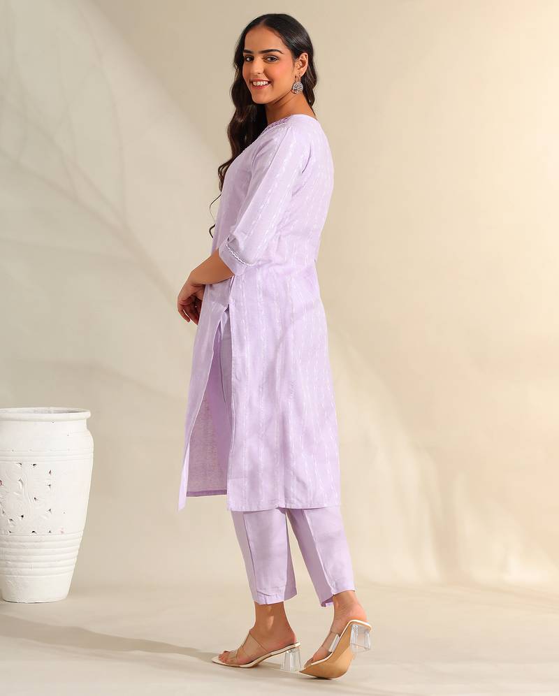 Sia lavender zari stripe kurta set