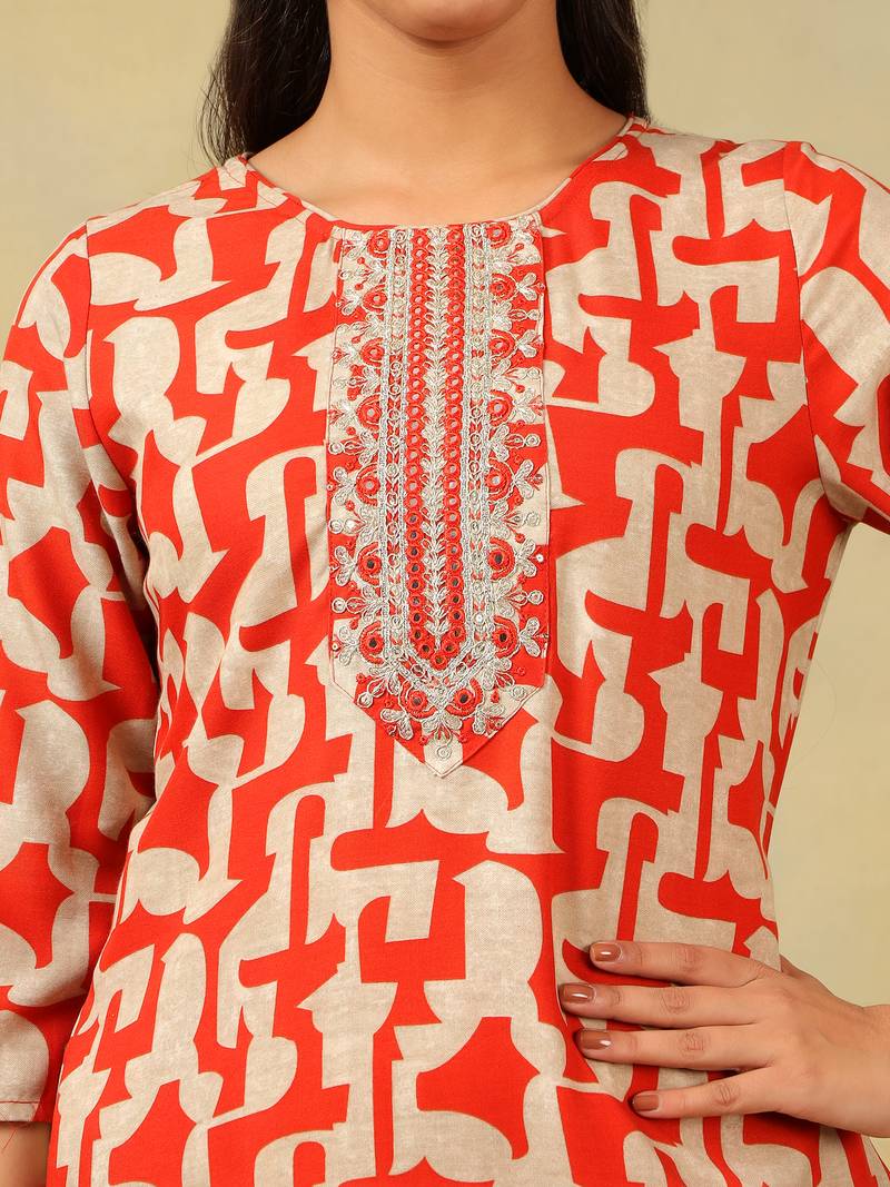 Advika crimson abstract suit set