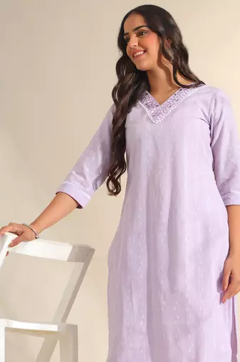 Sia lavender zari stripe kurta set