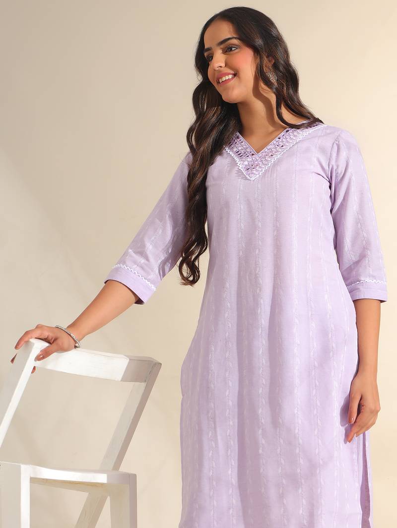 Sia lavender zari stripe kurta set