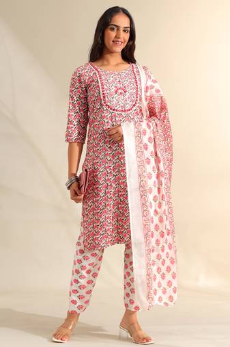 Avni floral booti block print kurta set