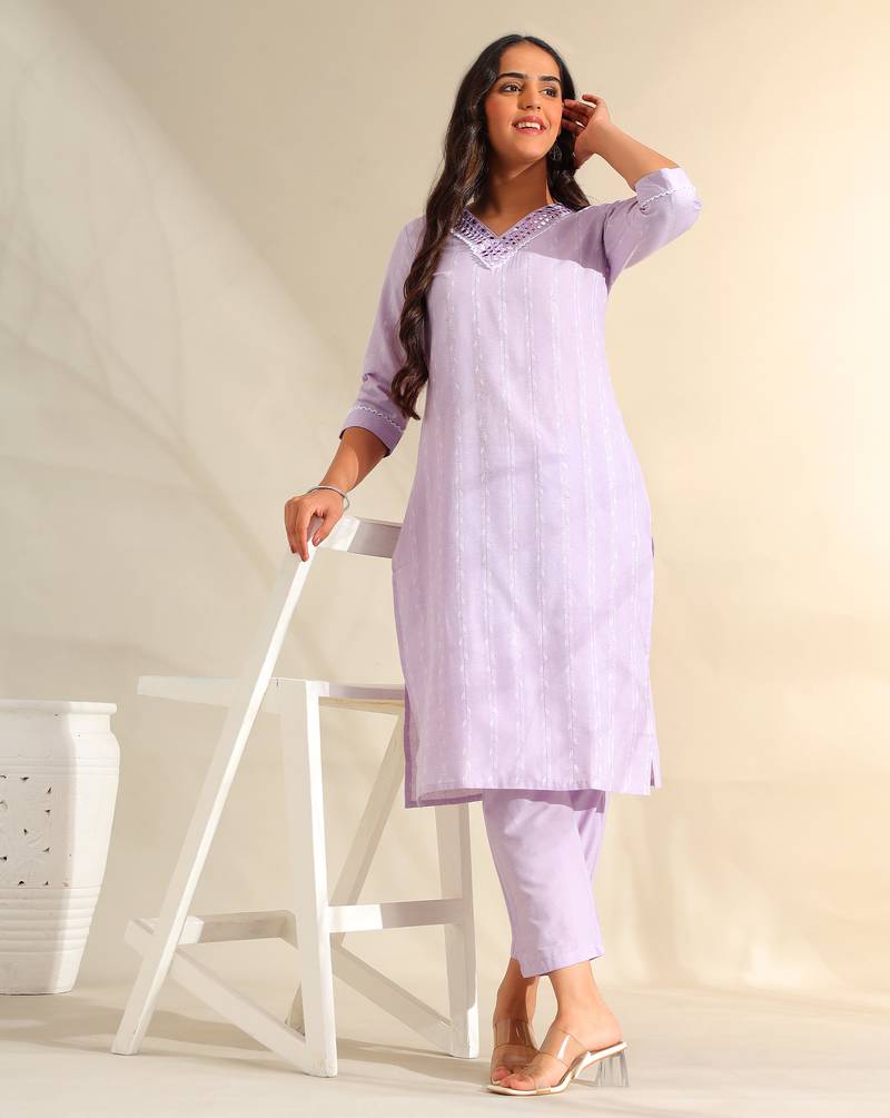 Sia lavender zari stripe kurta set