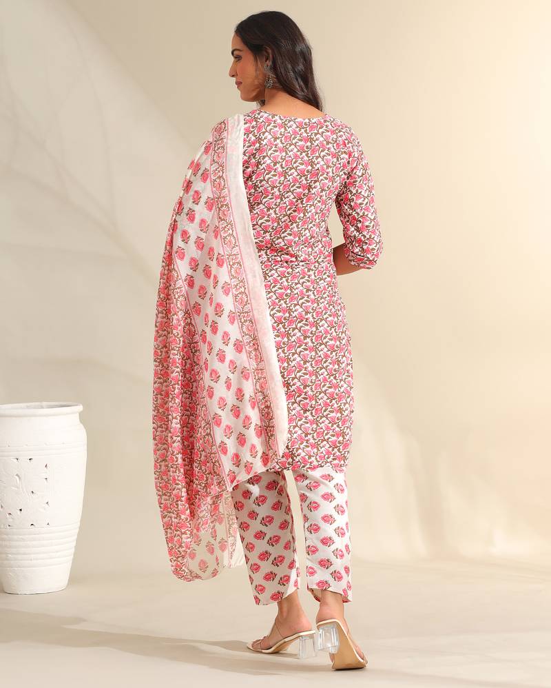 Avni floral booti block print kurta set