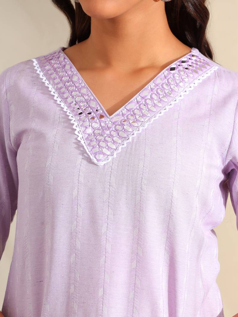 Sia lavender zari stripe kurta set
