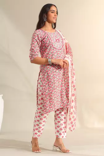 Avni floral booti block print kurta set
