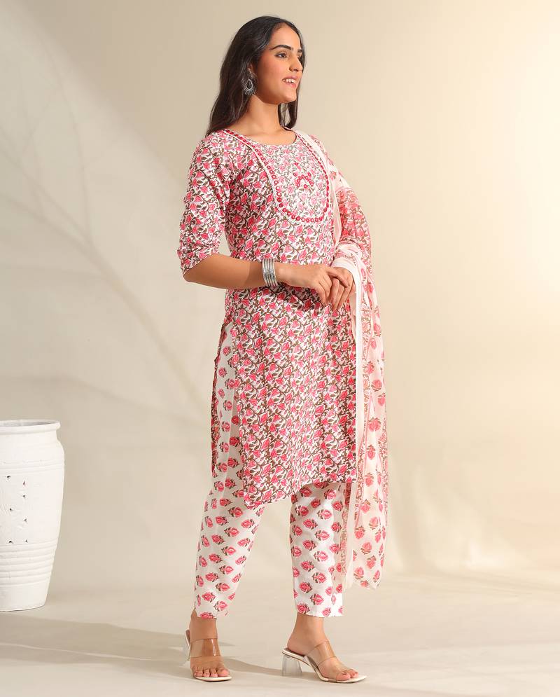 Avni floral booti block print kurta set