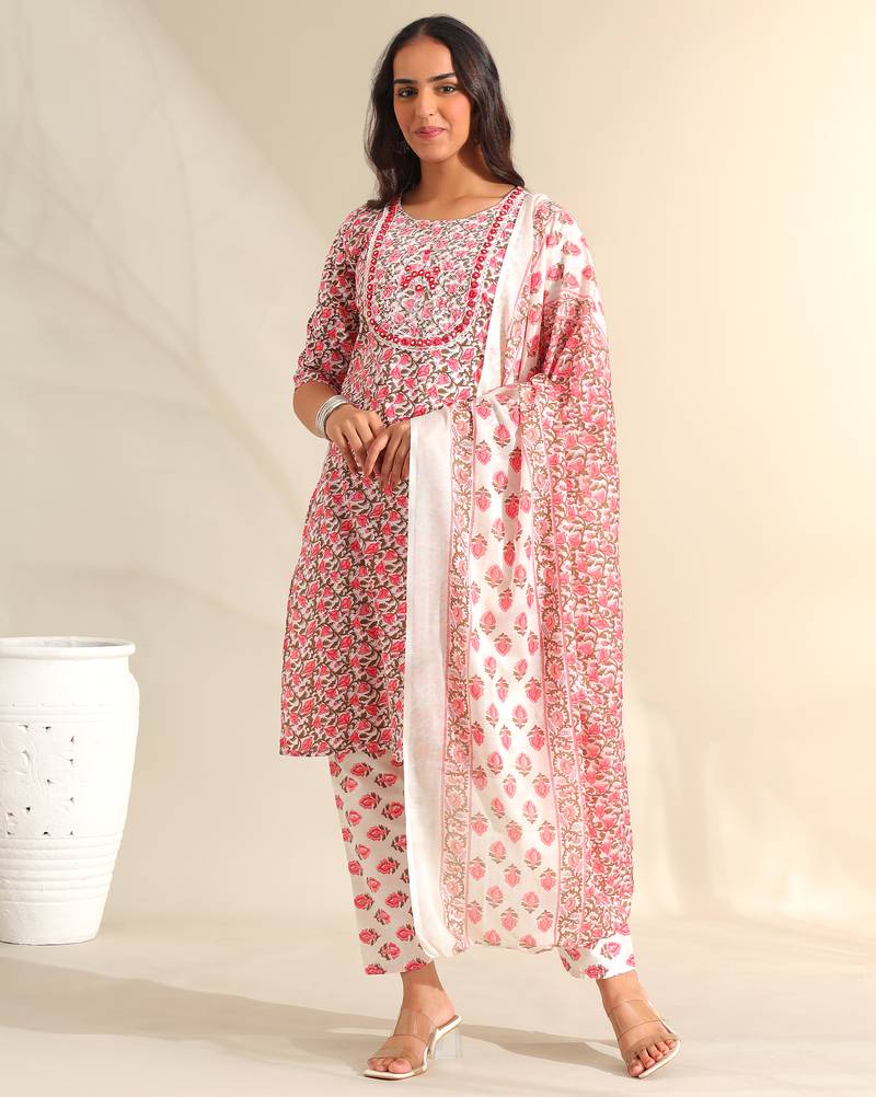 Avni floral booti block print kurta set