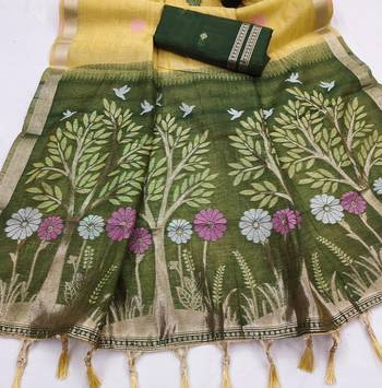 Yellow Color  Meenakari  Weaving touchup Work Muga Cotton Saree  3