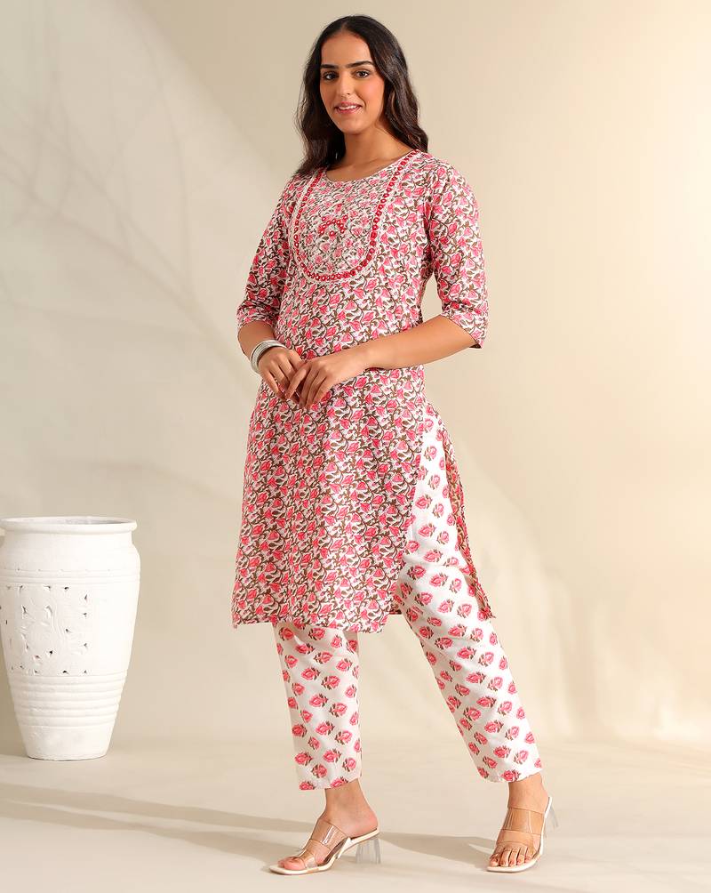 Avni floral booti block print kurta set