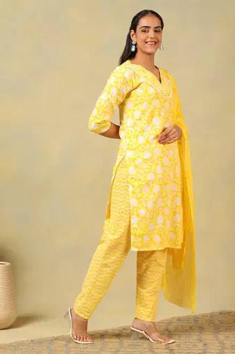 Myra sunny leafy bloom kurta set