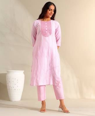 Ananya pink zari stripe kurta set 1