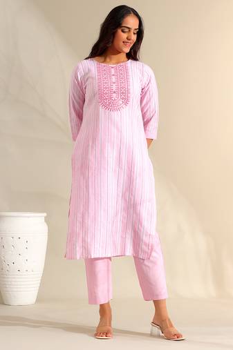 Ananya pink zari stripe kurta set