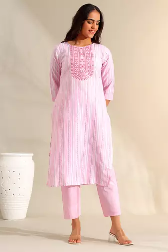 Ananya pink zari stripe kurta set
