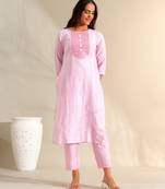 Ananya pink zari stripe kurta set