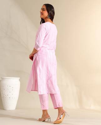Ananya pink zari stripe kurta set 2