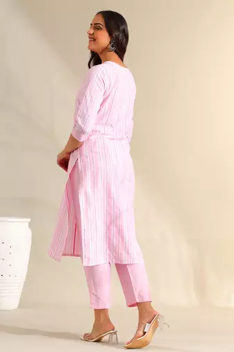 Ananya pink zari stripe kurta set