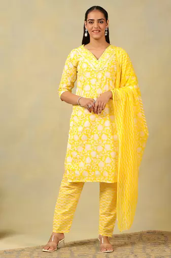 Myra sunny leafy bloom kurta set