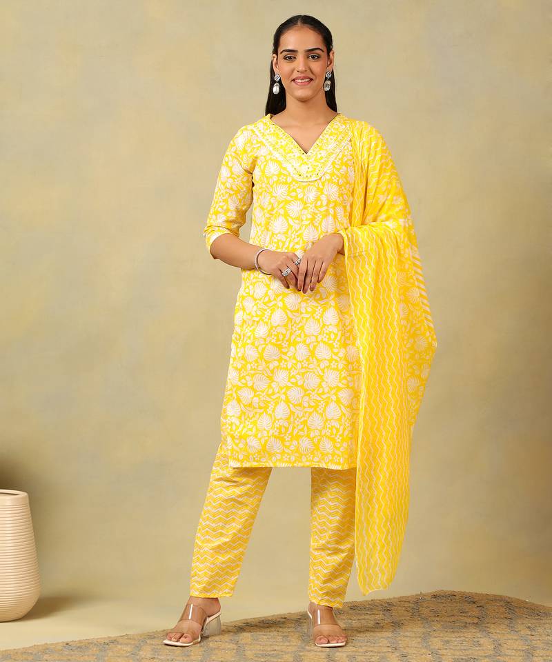 Myra sunny leafy bloom kurta set