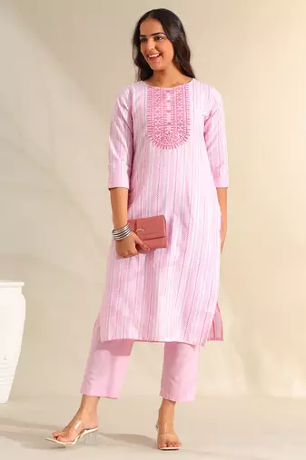 Ananya pink zari stripe kurta set