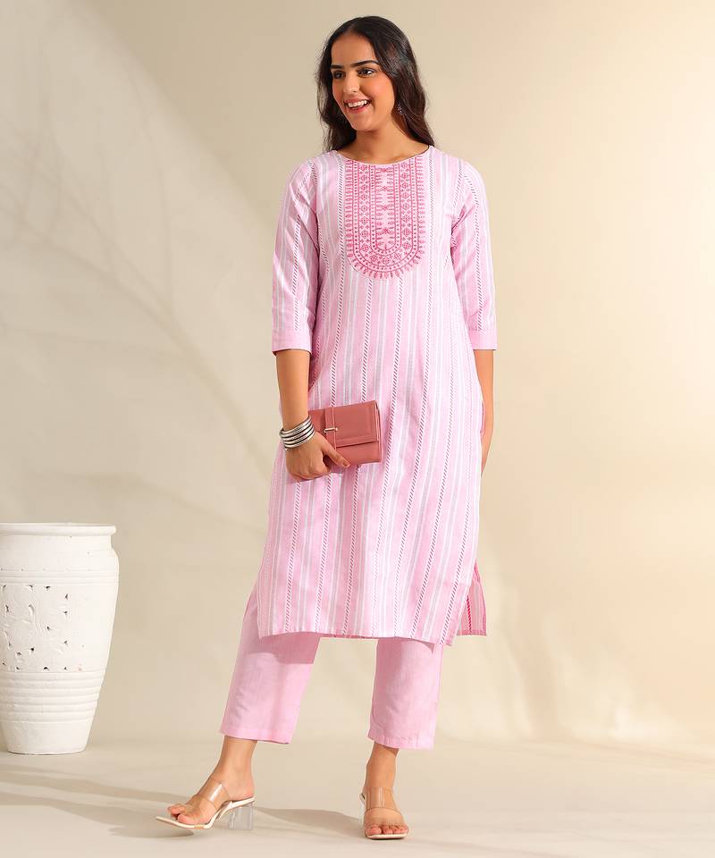 Ananya pink zari stripe kurta set