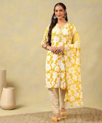 Nitara mustard lily motif kurta set 1