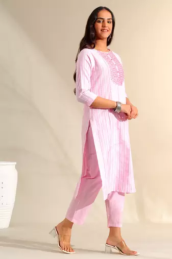 Ananya pink zari stripe kurta set
