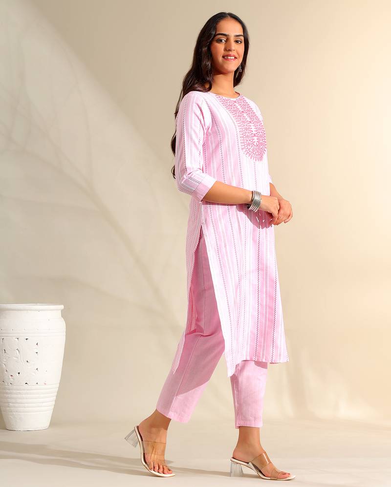 Ananya pink zari stripe kurta set