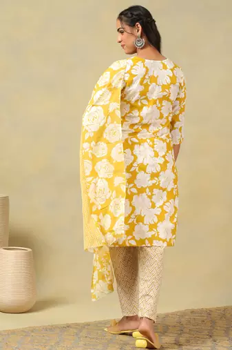 Nitara mustard lily motif kurta set