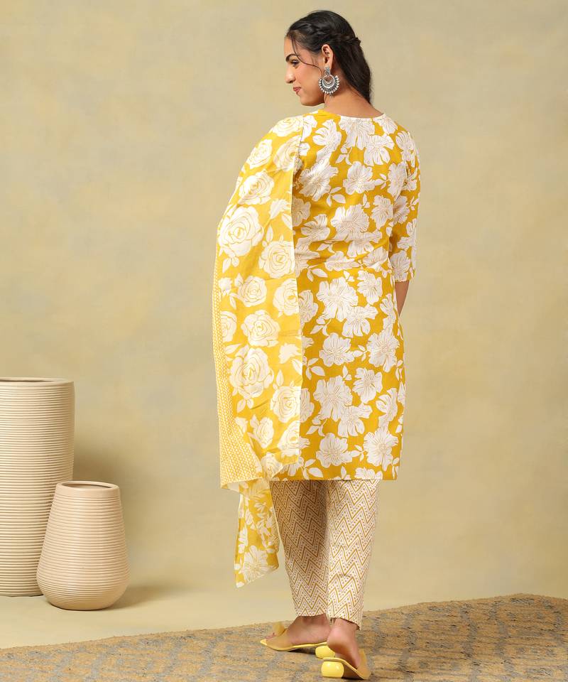 Nitara mustard lily motif kurta set