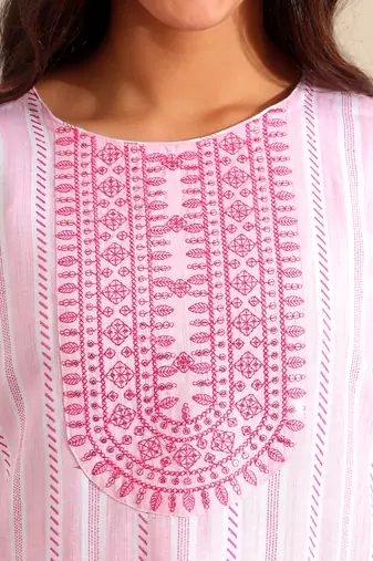 Ananya pink zari stripe kurta set