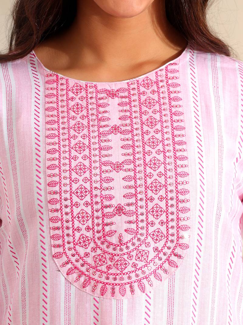 Ananya pink zari stripe kurta set