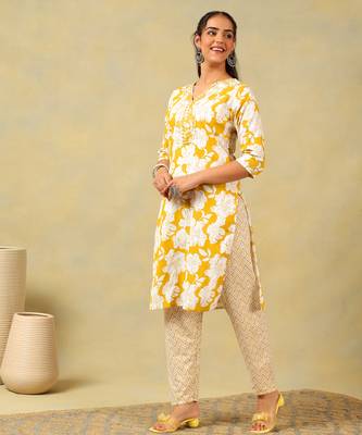 Nitara mustard lily motif kurta set 4