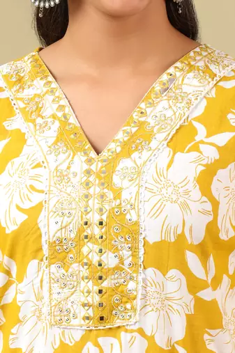 Nitara mustard lily motif kurta set