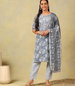 Advika slate floral bloom kurta set